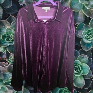 Suzanne Betro Stretch Knit Velvet Button Up Long Sleeve Tunic 1X